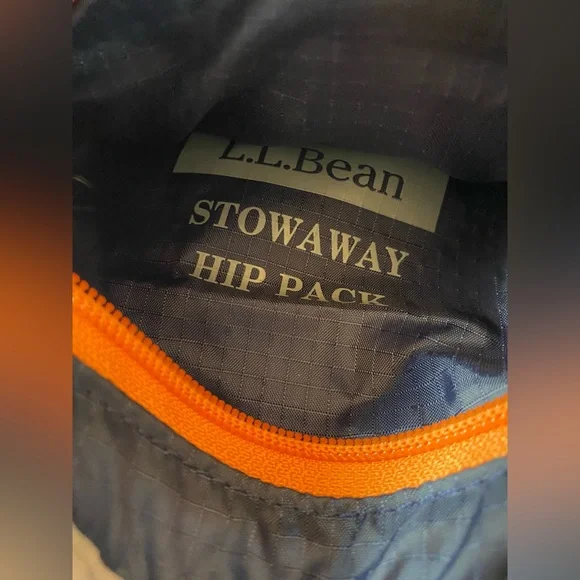 L.L. Bean Stowaway Hip Sling Pack Navy w/Orange 3 Zip Pockets - Picture 6 of 6